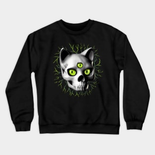 Cat Skull Three Eyes Creepy Surreal Horror Portrait Crewneck Sweatshirt